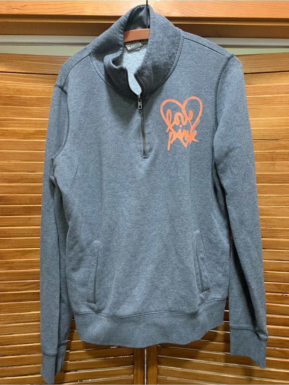 Victoria's Secret Gray Quarter-Zip Pullover with Orange Heart Logo